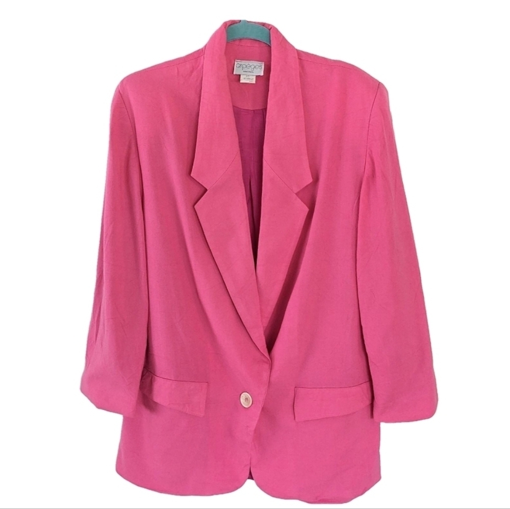 Vintage 100% linen blazer jacket bright pink magenta medium